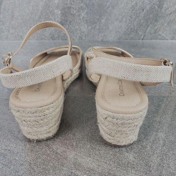 Charter Club Sandals 10.5 M Beige Canvas Platform Espadrilles Wedge Luchia - Picture 5 of 13